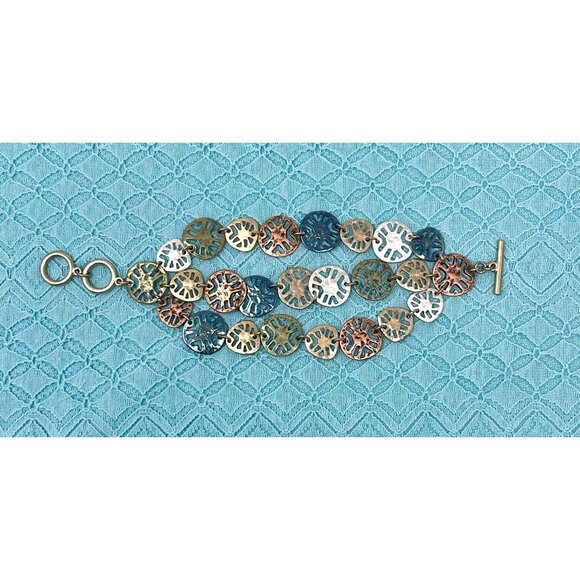 2 Handcrafted Bracelets: Mixed Metal Coin Design &‎ Blue Beaded - Picture 3 of 8
